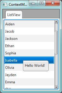 ListView, custom cell factories, and context menus
